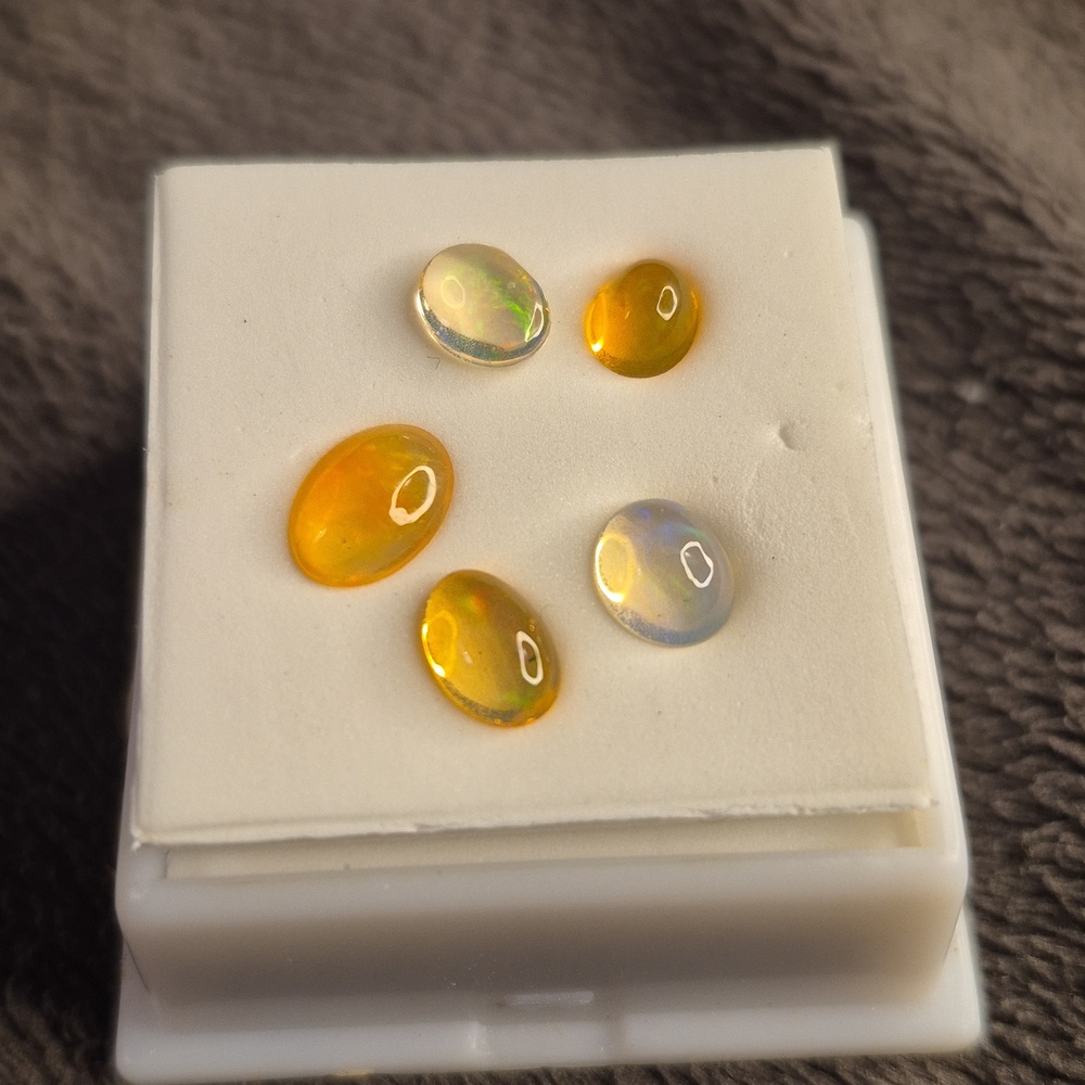 Fire Opals and Jelly Opals Set Of 5 1.3tcw cabochon various sizes 5mm to 9mm